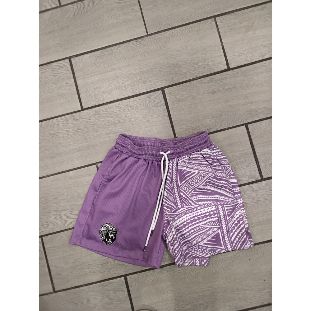 Purple Split Design Basketball Shorts Men's Size M Mesh‎ Graphic Print